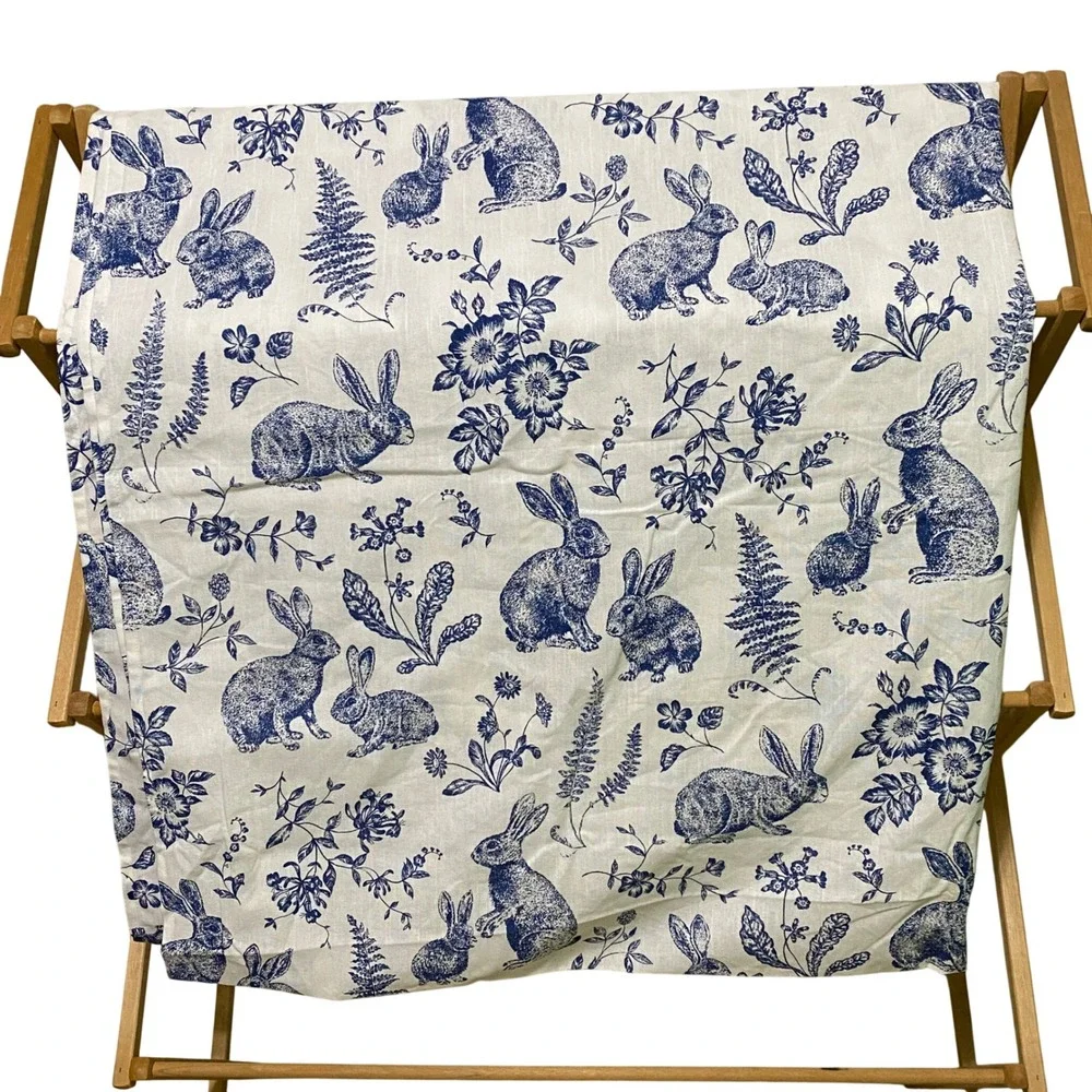 Rachel Ashwell The Farmhouse Blue Toile Bunny Rabbit Cotton Tablecloth 82
